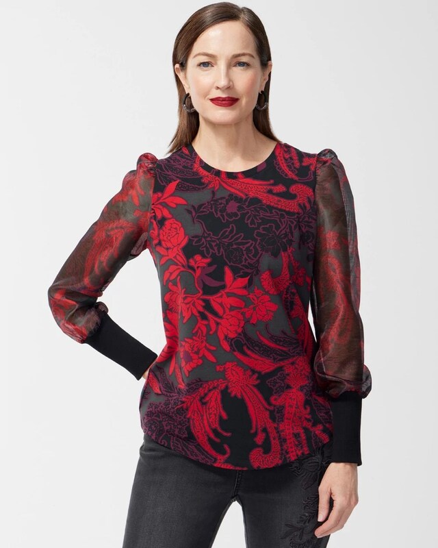 Floral Organza Sleeve Tee - image 1